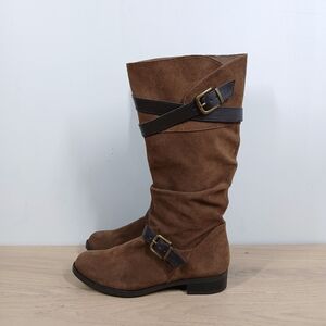 Nine West‎ Brown Leather Buckle Strap Slouch Riding Boots 985